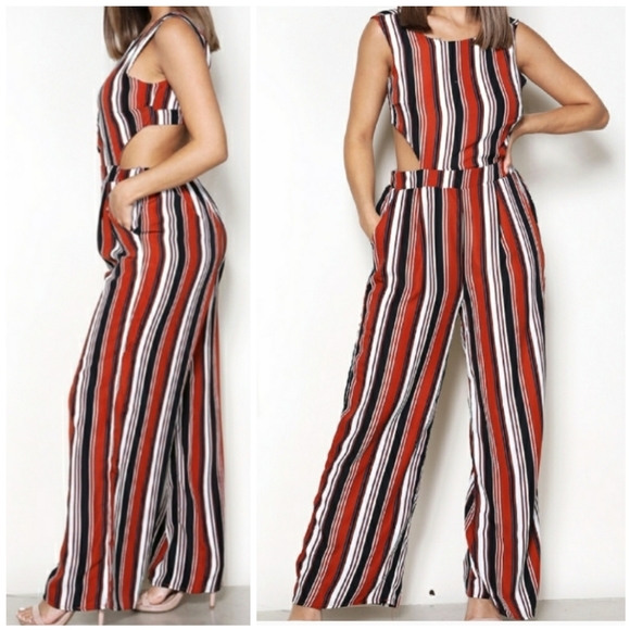 Ambiance Pants - Striped Tie Back Jumpsuit